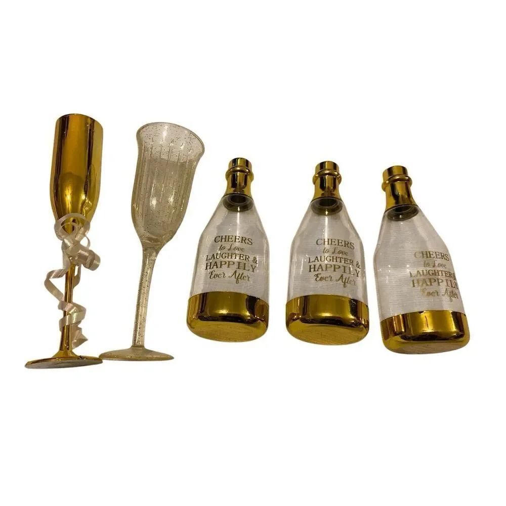 Lot of 5 Engagement Party Decorations Mini Champagne Flutes Bottles Anniversary